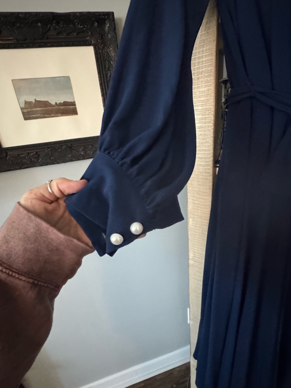 Meghan LA Navy Blue Maxi Wrap Dress with Tie Waist - Picture 3 of 6